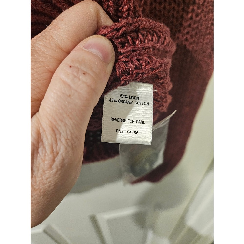 Garnet Hill Maren Linen Chunky Knit Button-Front Cardigan in Deep Burgundy - Picture 5 of 7